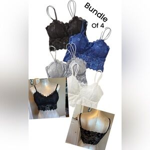 Women’s Bundle Of 4 Lace Bralette Black Blue Gray And White XXL